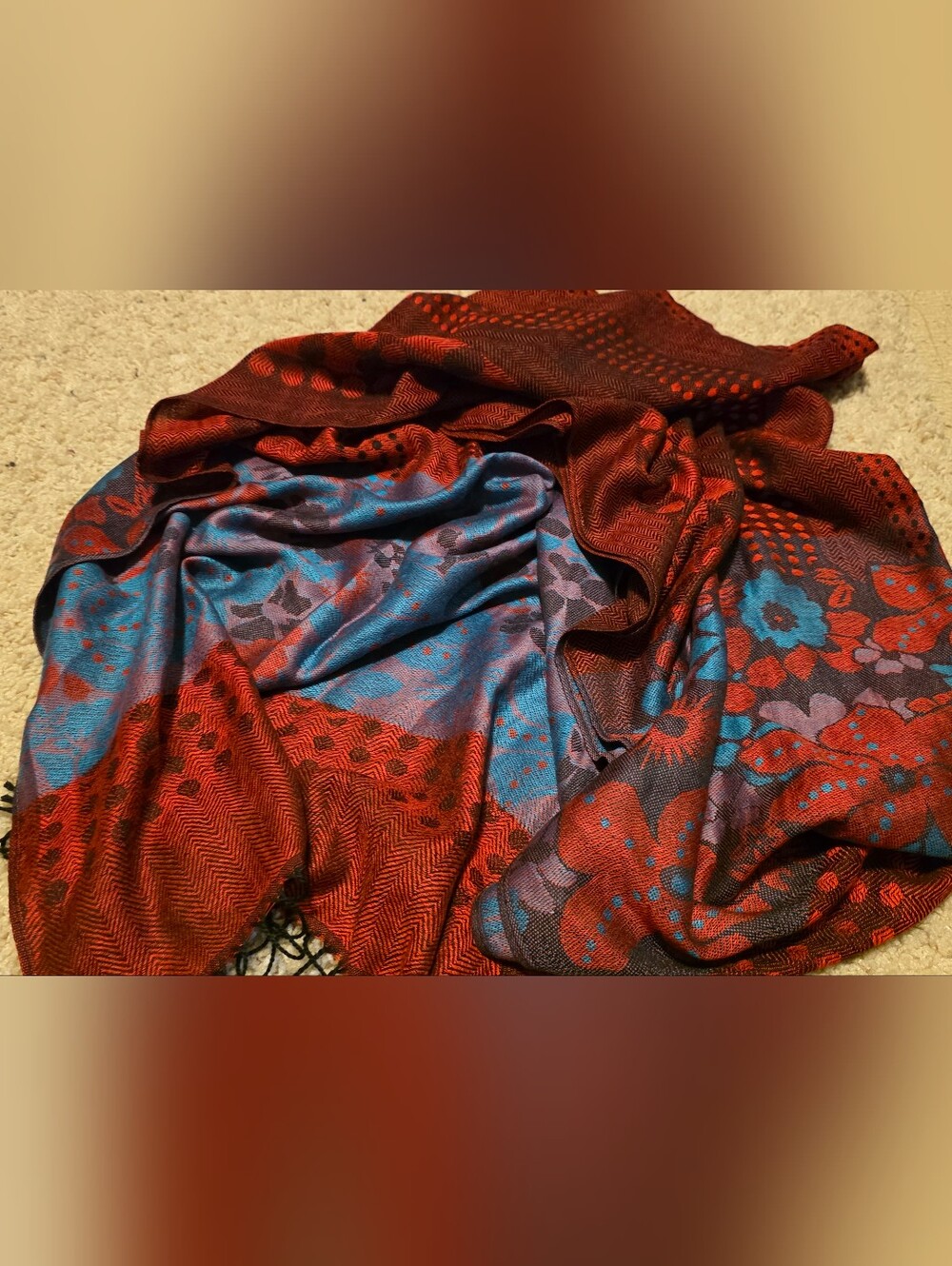 4/$67 Deal! Pashmina Red and Blue Floral Scarf
